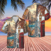 London Landmarks Hawaiian Shirt | Big Ben & Tower Bridge Collage | Premium Breathable Polyester | Travel Gift for United Kingdom Lovers