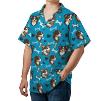 Australian Shepherd Hawaiian Shirt | Dog Breed Pattern with Bones and Hearts | Breathable Polyester | Premium Gift for Aussie Dog Lovers