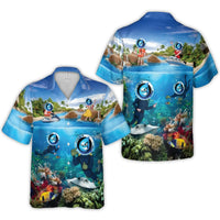 Scuba Diving Hawaiian Shirt | Tropical Ocean Coral Reef Print | Breathable Woven Polyester | Fun Vacation Gift for Divers