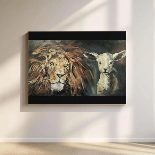 Lion and Lamb Wall Art | Christian Religious Painting Print | Premium Gallery Wrapped Canvas | Meaningful Home Decor Gift