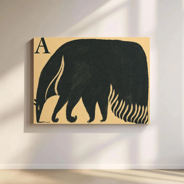 Anteater Alphabet Canvas Art | A is for Anteater Modern Nursery Wall Decor | Premium Gallery Wrapped Print | Educational Kids