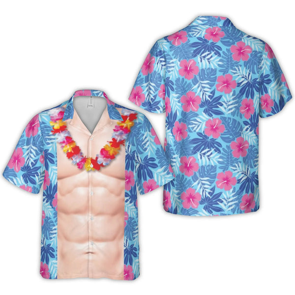 Funny Six Pack Abs Hawaiian Shirt | Tropical Lei Floral Print | Lightweight Woven Polyester | Unique Summer Vacation Gift For