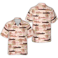 Vintage Motorboat Hawaiian Shirt | Palm Tree Tropical Print | Lightweight Moisture-Wicking Polyester | Summer Vacation Beach Outfit Gift