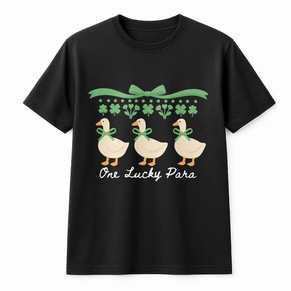 One Lucky Para T-Shirt | Cute Goose St Patrick's Day Design | Premium Soft Cotton | Teacher Appreciation Gift for Paraprofess