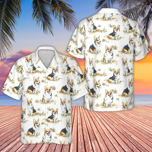 Corgi Hawaiian Shirt | Cute Dog Print Beach Top | Premium Lightweight Polyester | Perfect Gift For Dog Lovers And Pet Owners