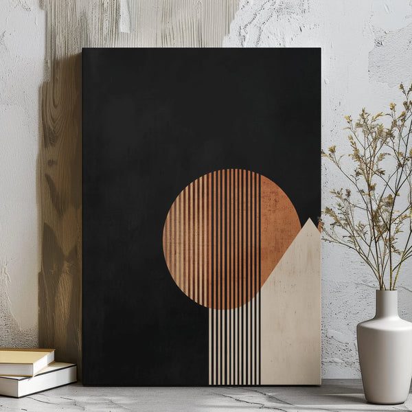 Minimalist Geometric Abstract Canvas Wall Art | Mid-Century Sun and Mountain Motif | 1.25" Gallery Wrap Premium Print | Moder